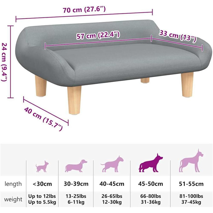 Крісло-ліжко для собак, м'яке ліжко для тварин, лежанка для собак та котів, сірий колір, тканина