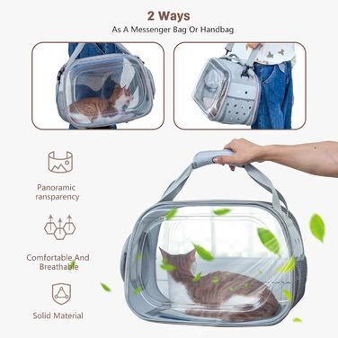 Транспортна переноска для собак та котів PETCUTE, складана та миється, сумка-переноска для кота/маленької собаки, переноска з плечовим ременем, зручна ручка, для подорожей літаком (сіра)