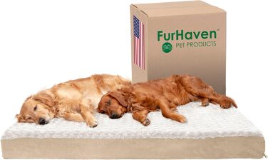 Ліжко для собак XXL Furhaven з ортопедичної піни, плюшева штучна шерсть та замша, знімний чохол, кремове, Джамбо Плюс