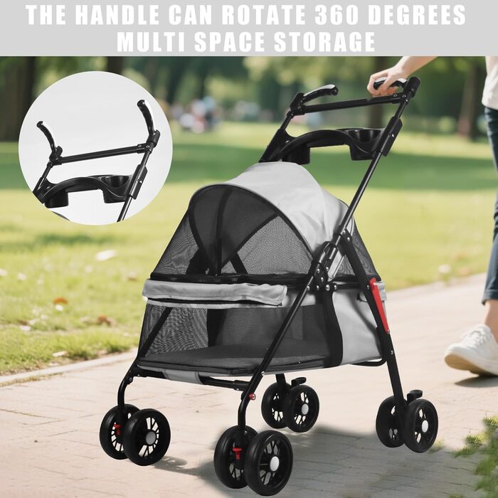Дитяча коляска для тварин з розкладним відсіком для собак та котів, модель B JY-Gray