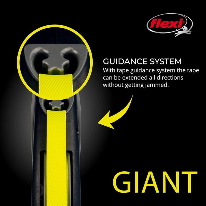 Flexi USA Giant неонова автоматична повідок-рулетка для собак до 50 кг, 8 м, чорний/неоновий, міцна, не заплутується