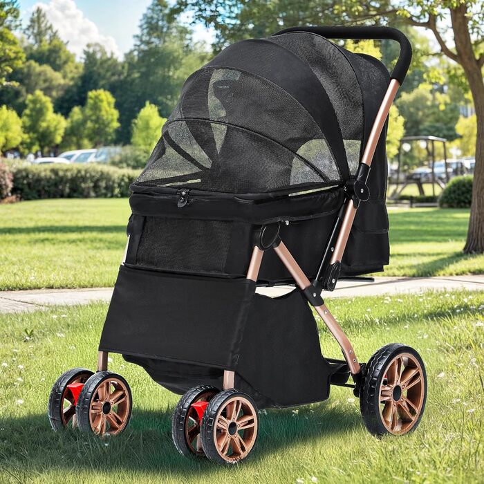 Візок для собак DWVO 3-в-1: візок, переноска, сумка. До 22 кг, EVA-колеса, сітчасті вікна, чорний (58,5x76x105 см)