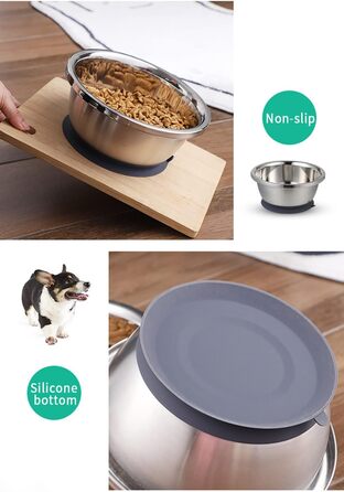 Набори мисок для собак QANIUOS з нержавіючої сталі (2 шт.), неслизькі, об'єм 2200 мл, для великих та середніх собак