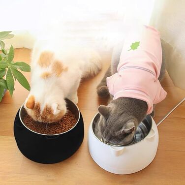 Набір мисок для котів з нержавіючої сталі, 2 шт., нахил 15°, 400 мл, для корму та води, знімні миски для котів та собак