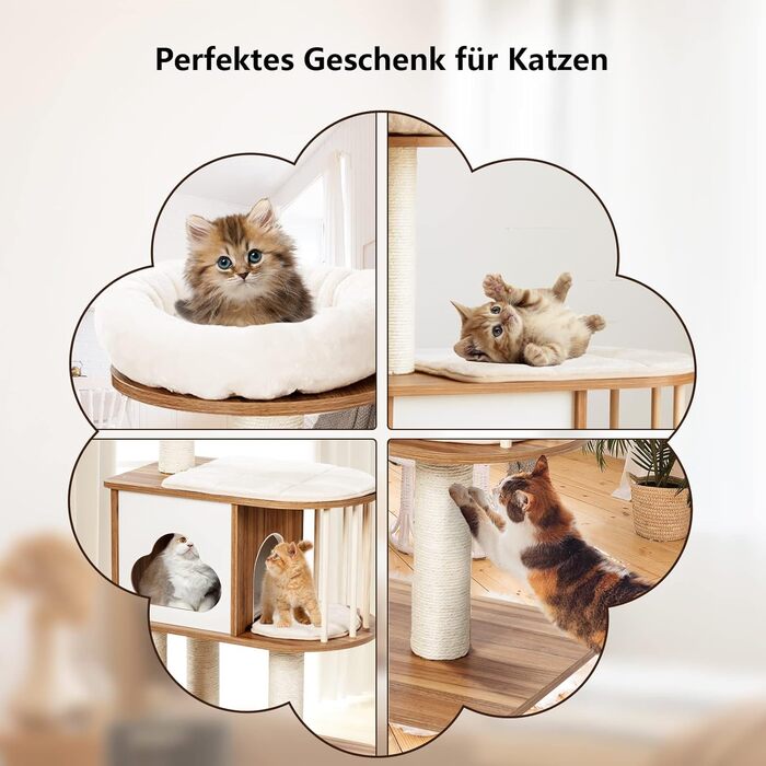 Котячий будиночок GYMAX: стабільний котячий будиночок, котячі меблі, котячий когтетоп, крізь-дерево для котів, висота 117 см (колір: коричневий)