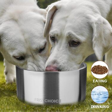 Миска для собак FristChoice з нержавіючої сталі, 5,7 л, нековзка, ізольована, металева, для великих порід, стійка до іржі, можна мити в посудомийній машині, срібляста