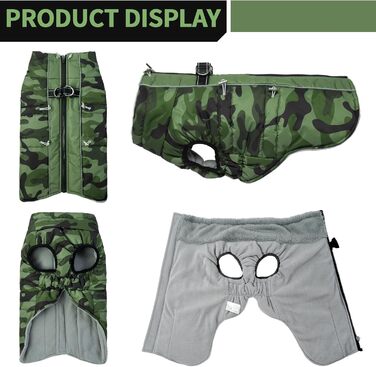 Водонепроникний зимовий одяг для собак, теплий куртка для собак з отвором для шлейки, для малих, середніх та великих собак, військовий камуфляж, з світловідбиваючими смугами, блискавка, XL