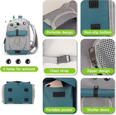 Рюкзак для тварин PETCUTE: переноска для собак та котів, знімний килимок, безпечний ремінь, зелений