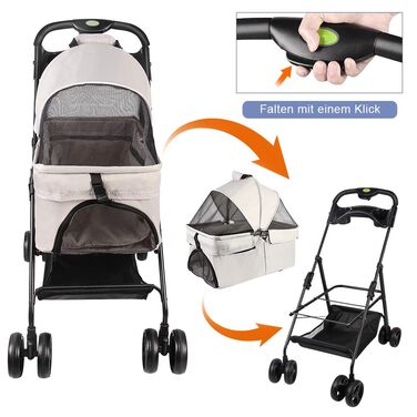 Візок для собак та котів OHMG Hundebuggy, сірий, до 25 кг, 4 колеса, складна конструкція, з сіткою та тримачем для напоїв