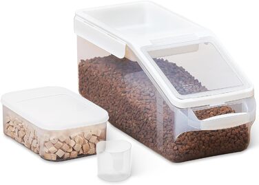Контейнер для корму з колесами і мірною чашею, герметичний, BPA Free, верхня кришка, для сухого корму котів і собак, білий, розмір L