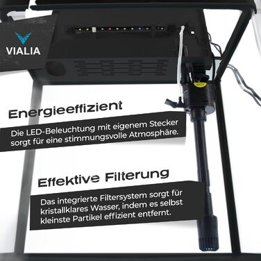 Акваріум VIALIA 30 л з LED-підсвіткою, фільтром і помпою, білий, скляний для риб і водних рослин, 38x24x43 см
