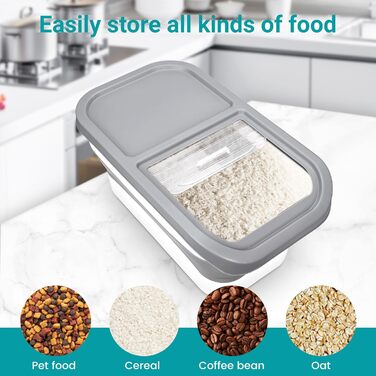 Контейнер для корму для собак, 8 кг, складаний, з кришкою та мірним ковпачком, герметичний, для зберігання