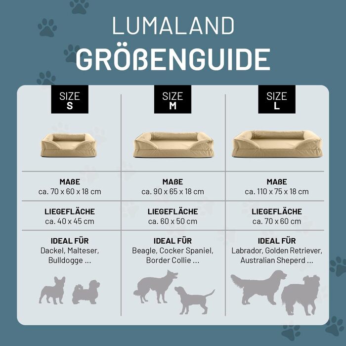 Ортопедичне собаче ліжко Lumaland Outdoor & Indoor | Зручне собаче ліжко-софа 70x60 см - ідеально для маленьких собак | Нековзне дно | Зручна, водонепроникна підстилка для собак Beige S - для дому та вулиці - 70x60 см