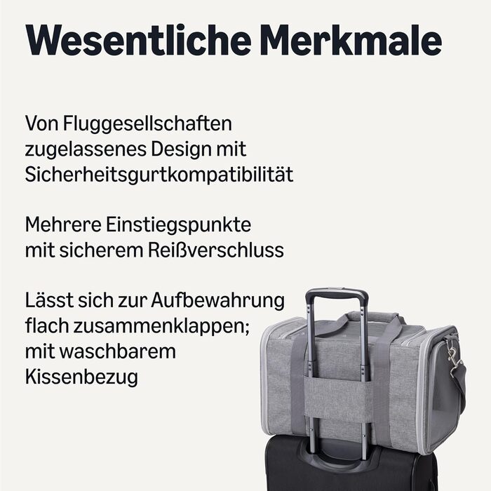 Транслювач для котів та собак Amazon Basics з регульованим ременем, м'який, схвалений авіакомпаніями, складаний та портативний, з сітчастою вентиляцією