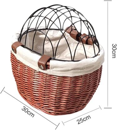 Плетенний велосипедний кошик з лози, водовідштовхувальний, для котів та собак, багатофункціональний з металевою сіткою, легкий в установці