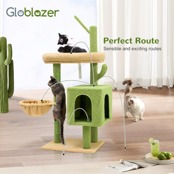 Котячий дерево Globlazer F46C Кактус 116,8 см – ігровий комплекс для великих дорослих котів з гамаком, когтеточками, іграшкою-мишею та лежанкою
