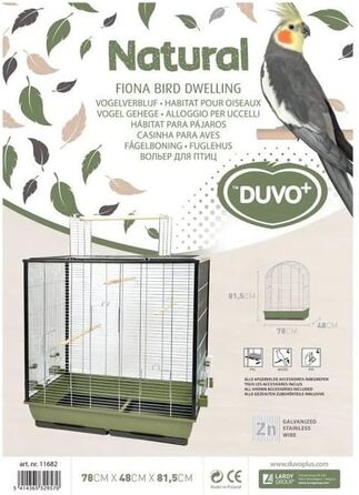 Клітка для птахів duvoplus Natural Fiona 78x48x81,5 см оливкова/цинк