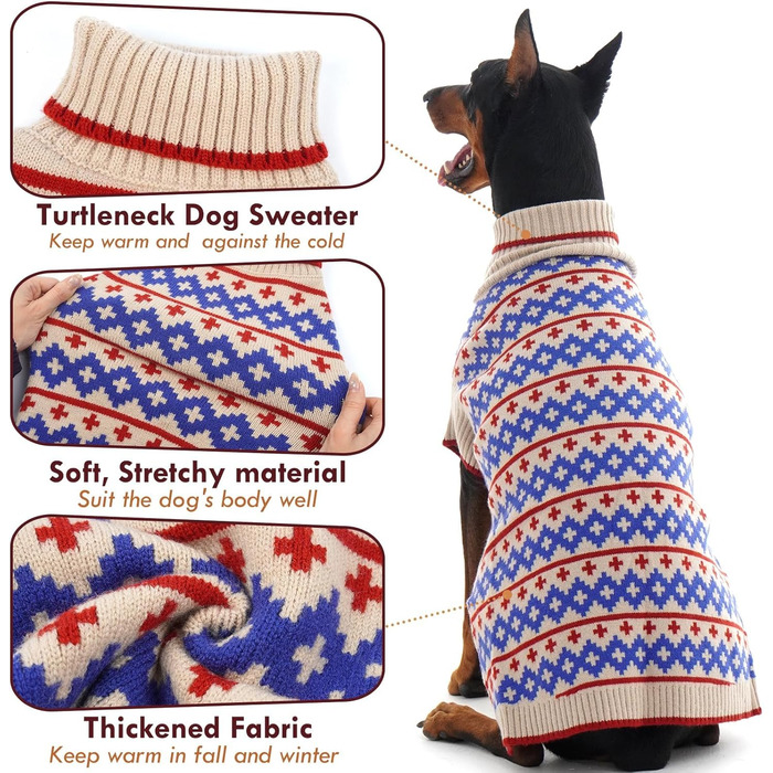 Пуловер для собак середнього та великого розміру, в'язаний пуловер з отвором для повідка, теплий, з коміром-стійкою, на Новий Рік, для хлопчиків та дівчаток XXXL, абрикосовий