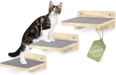 WOOWOOD® Комплект для лазіння котів: драбинка для котів на стіну, 3 входи, світле дерево, XL розмір
