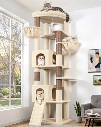 Комплекс для котів Globlazer Beige XXL 204 см з будиночком та майданчиками - дряпка-стовпчик для котів