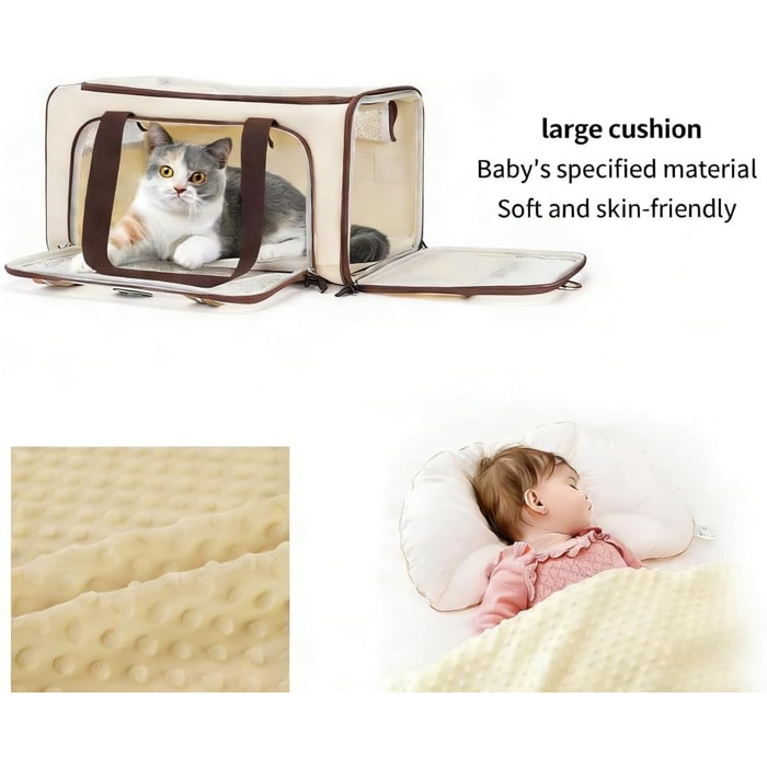 Транспортна сумка для котів Wakytu, схвалена авіакомпаніями, розширювана, м'яка переноска для кошенят та маленьких собак з великим килимком