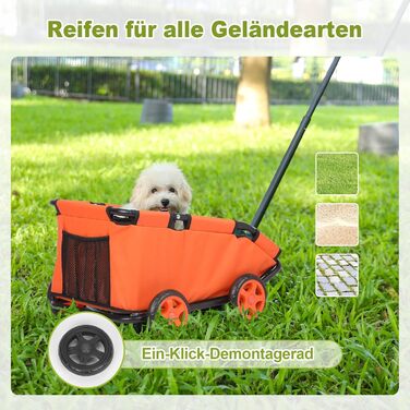 Міні-візок для домашніх тварин, складаний універсальний візок для покупок з висувним ручками, Doggie Wagon з вбудованим подушкою та страхувальним тросом, з кишенькою (Темно-зелений) (Оранжевий)