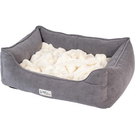 Ліжко для собак і котів PetFusion Calming Cuddler, антистрес, середній розмір, знімна ковдра, CertiPUR-US меморі пін, сіро-слонова кістка