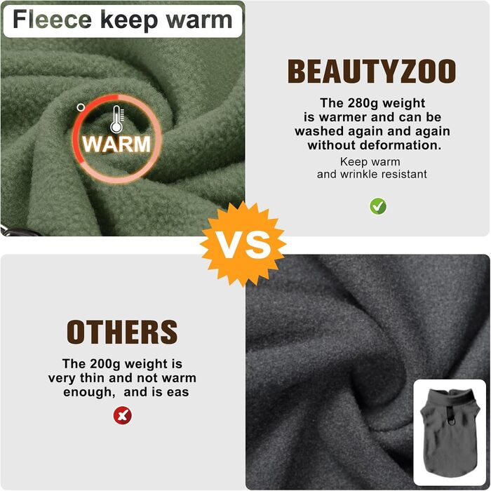 Тепла жилетка для собак BEAUTYZOO з капюшоном та кільцем для повідка – зимова куртка для малих та середніх собак, оливковий, S (обхват грудей: 38.1 см)