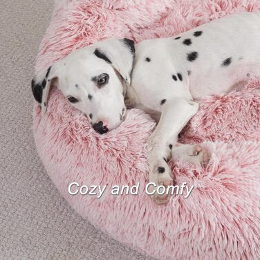 Кругле собаче ліжко Jiupety з м'якої плюшевої тканини, форма пончика, для собак середніх порід, розмір 81 см, зручне та м'яке, можна прати, рожеве, 81 x 81 x 25 см