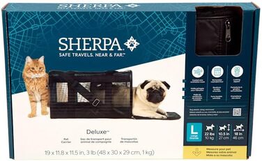 Транспортна сумка для собак та котів Sherpa Deluxe, розмір L, чорна, схвалена авіаперевізниками, м'які стінки, 48 x 30 x 29 см