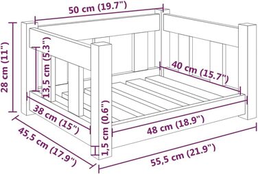 Зручне ліжко для собак та котів з дерева, коричневе, 55,5x45,5x28 см