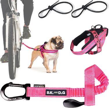 Повідок і шлея для собаки на велосипед BIKE AND DOG, шлея з 3 кільцями (2 бокові), комплект з 2 спеціальними велосипедними повідками, запатентовано