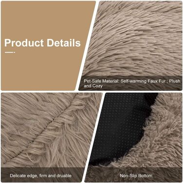 Кругле м'яке ліжко для собак та котів, 120x120x20 см, світло-коричневе