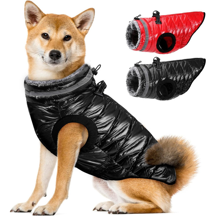 Звуковий зимовий теплий куртка для собак, чорний, розмір M: флісова комір, подвійний блискавка, відбивачі