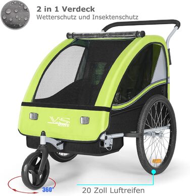 Дитячий причіп Tiggo VS 2 в 1: велосипедний причіп + коляска Jogger, 50202 (зелений лемон)
