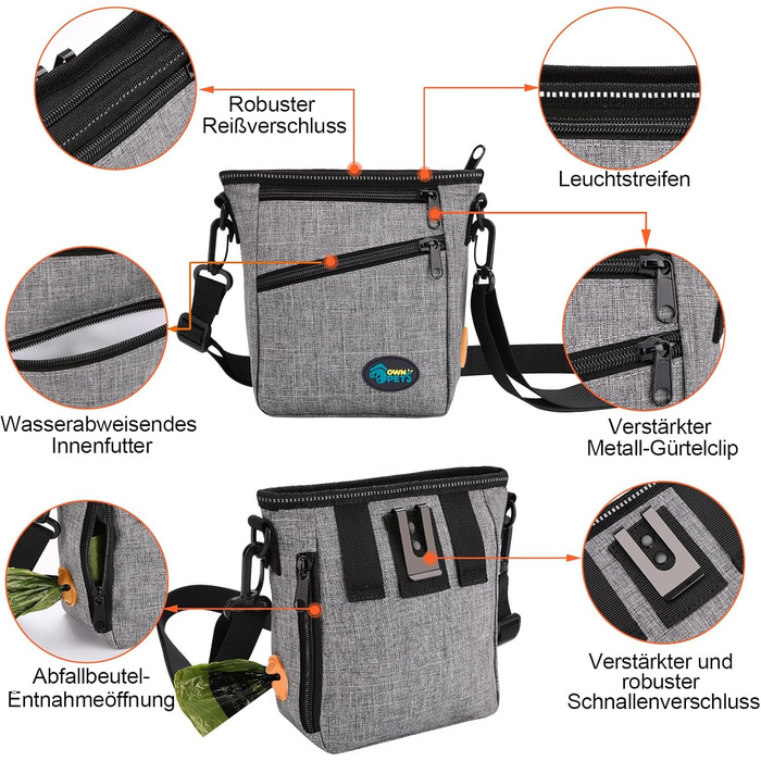 Сумка для ласощів Ownpets для собак, сумка для дресирування, зручна та функціональна, сіра