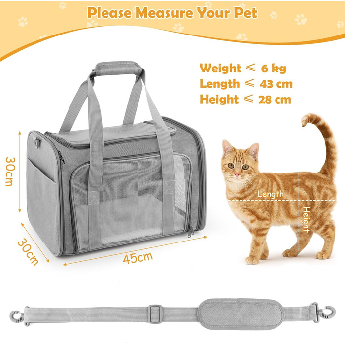 Транспортна сумка для кота та собаки, 45x30x30 см. Складана, дихаюча переноска для тварин для подорожей на авто.