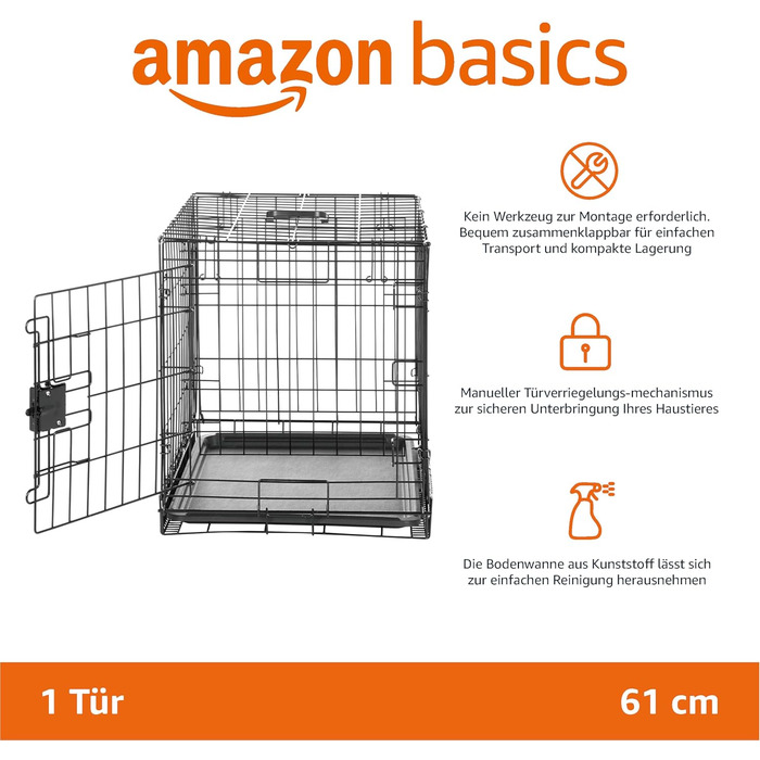 Клітка для собак Amazon Basics складана, металева, чорна, 61 x 46 x 51 см