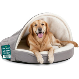 Ортопедичне ліжко для собак Furhaven великих порід, кругле, знімний та пральний чохол, до 36,3 кг, Sherpa & Wildleder Snuggery, сірий, 111,8 см, 112 x 112 x 8 см, з ортопедичної піни