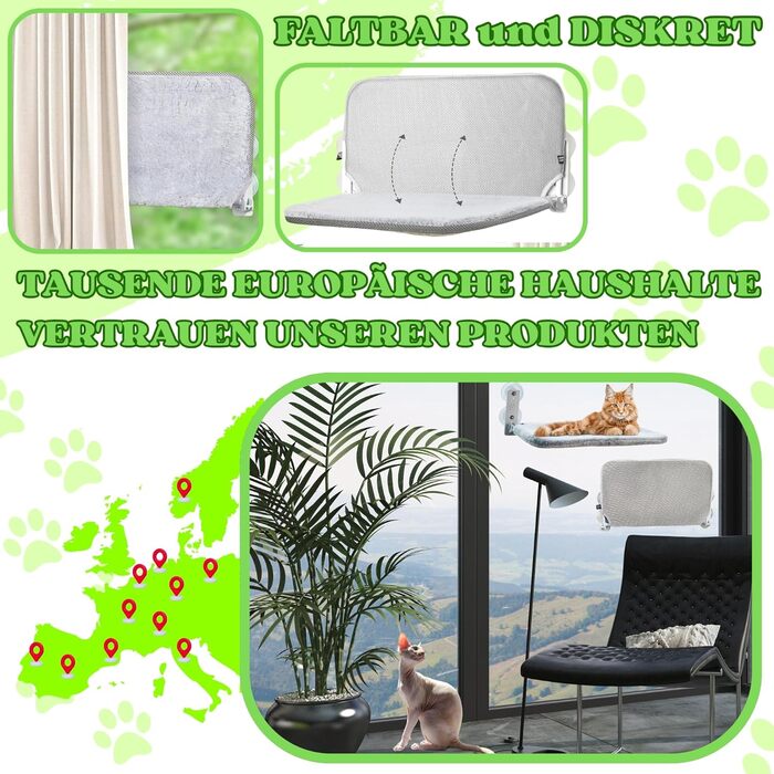 Кішка лежанка-гамак для вікна/стіни, сіра, велика, з іграшкою. BECISPER