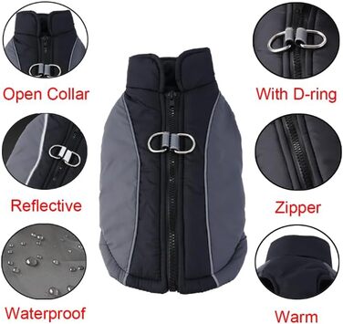 Водонепроникна тепла куртка для собак, відбиваючі елементи, D-Ring, блакитна, розмір M