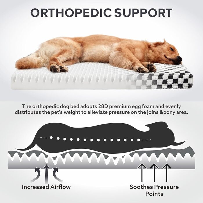 Ортопедичне ліжко для собак великих порід JOEJOY, 106,7 x 71,1 см, сірий колір, XL (42x28), знімний, пральний чохол, м'яке, сучасне ліжко з Memory Foam
