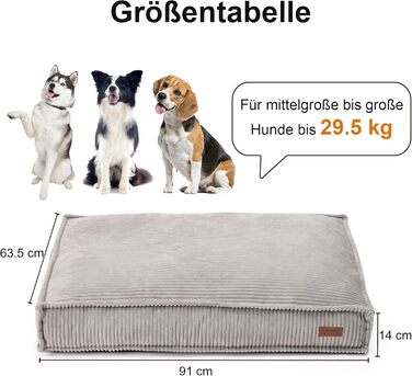 Ортопедичне ліжко для собак FUKUMARU - 91x64x14 см, знімний вологостійкий чохол, м'який килимок для собак, матрац для собак, ковзаюча поверхня, сірий колір.