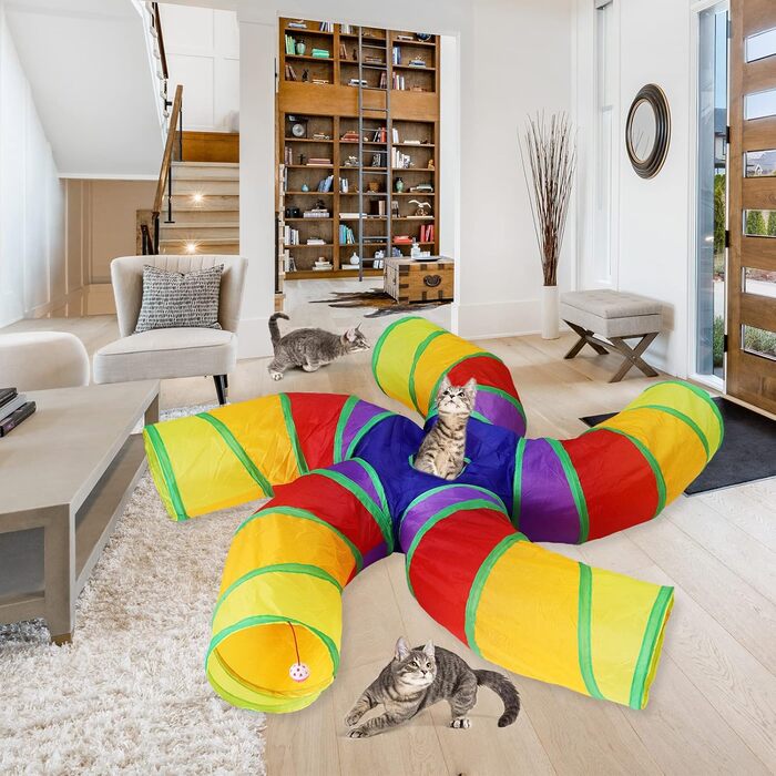 Туннель для котів Bemodst Regenbogen, S-подібний 5-доріжний, складаний, інтерактивний лабіринт для котів, кроликів, хом'яків, цуценят, тощо