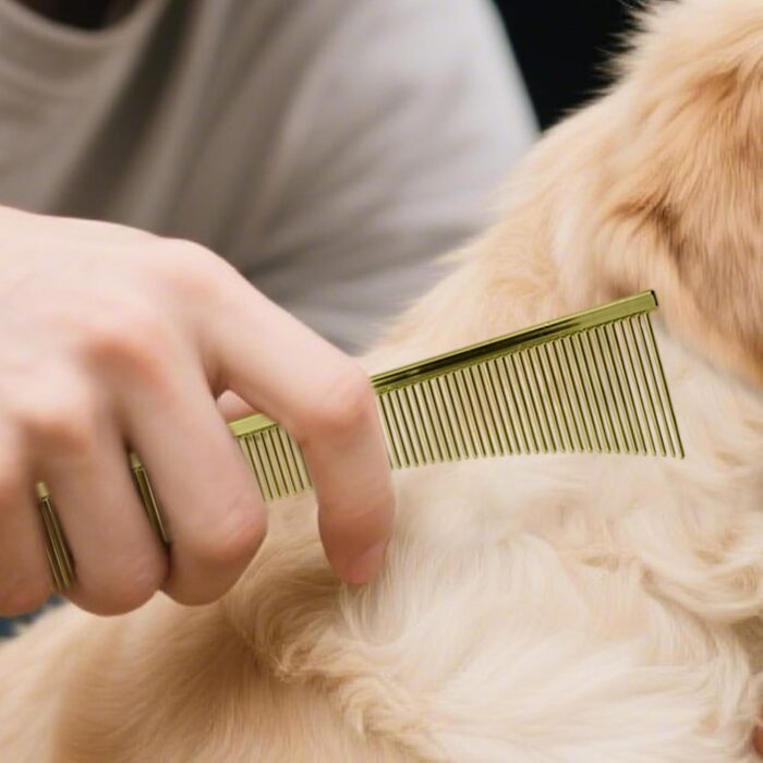 Гребінець для котів Flohkamm, щітка для грумінгу, для довгошерстих порід, щоденний догляд, після купання, для літніх котів та кошенят (золотий)