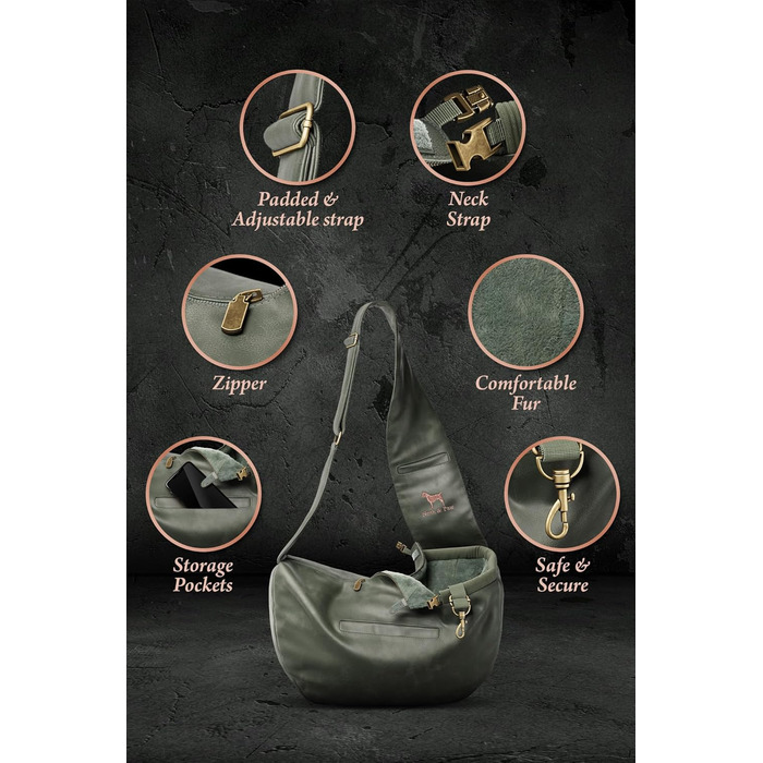 Трансформер для собак Noah & Paw до 5 кг, веганська шкіра, зелений, 38 x 15 x 14 см