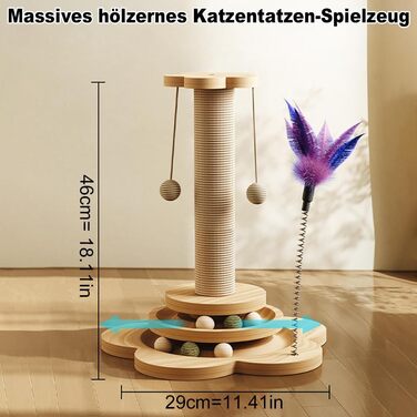 Іграшка для котів Accmuzzy 4 в 1: дерев'яна, з сизалевим мотузком, когтеточка з підвісними м'ячиками та котячою м'ятою (29 x 46 см)