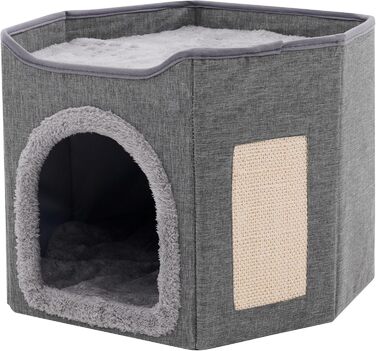 Кіт Будинок для котів у приміщенні, велика кімната для котів з когтеточкою, 2-ярусне ліжко для котів, будинок-печера для маленьких та середніх тварин, сірий