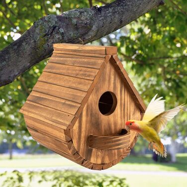 Будинок для птахів з сосни, підвісний, для садових птахів, стійкий до погодних умов, ідеальне житло для синиць, шпаків та інших диких птахів