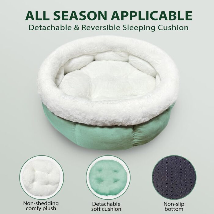 Кругле ліжко для котів та собак, 50x50x20 см, м'яке, зелене, для маленьких тварин